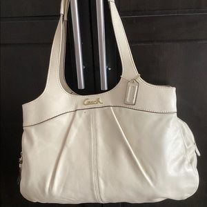 COACH White Cowhide Leather Satin Interior Satchel No A1220-F18829